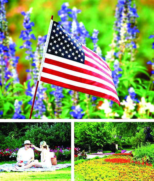 Garden presents flags, flowers, 4th of July fun